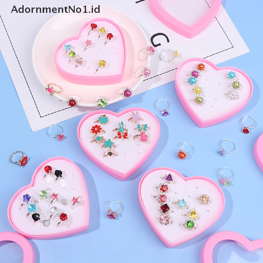 [AdornmentNo1] 10pcs Cincin Perhiasan Anak Kids Little Girl Adjustable in Box, Bentuk Random [ID]