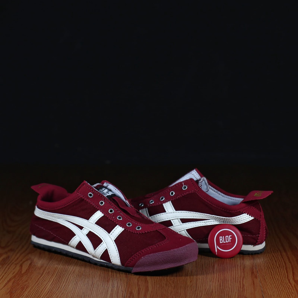 Asics Onitsuka Tiger Slip On Merah Maroon List Putih Premium Import Vietnam BISA COD SELURUH INDONES