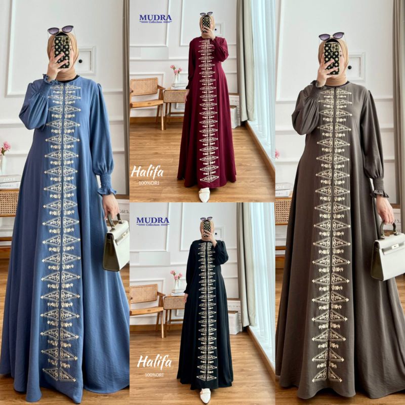 Halifa Dress Bahan Airflow Krinkle Mix Bordir