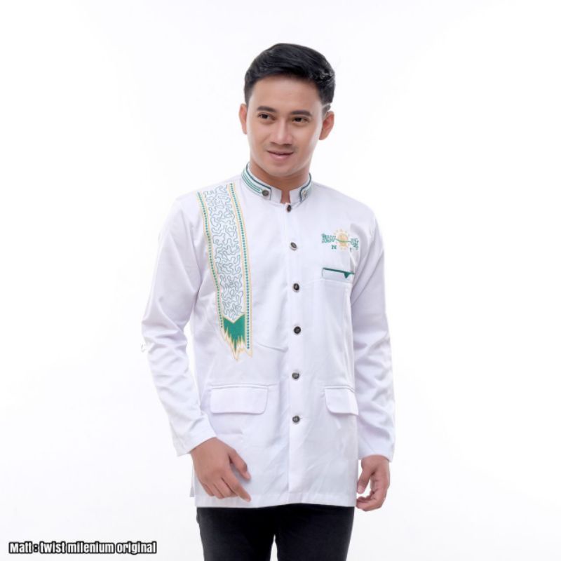 ATASAN BAJU KOKO JASKO LENGAN PANJANG BORDIR NU MOTIF SORBAN WARNA HITAM HIJAU L XL XXL MURAH JUMBO 