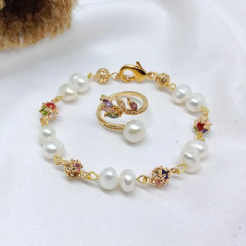 Set Perhiasan Gelang dan Cincin Mutiara Asli Lombok|Gelang dan Cincin Mutiara Air Tawar Asli Lombok