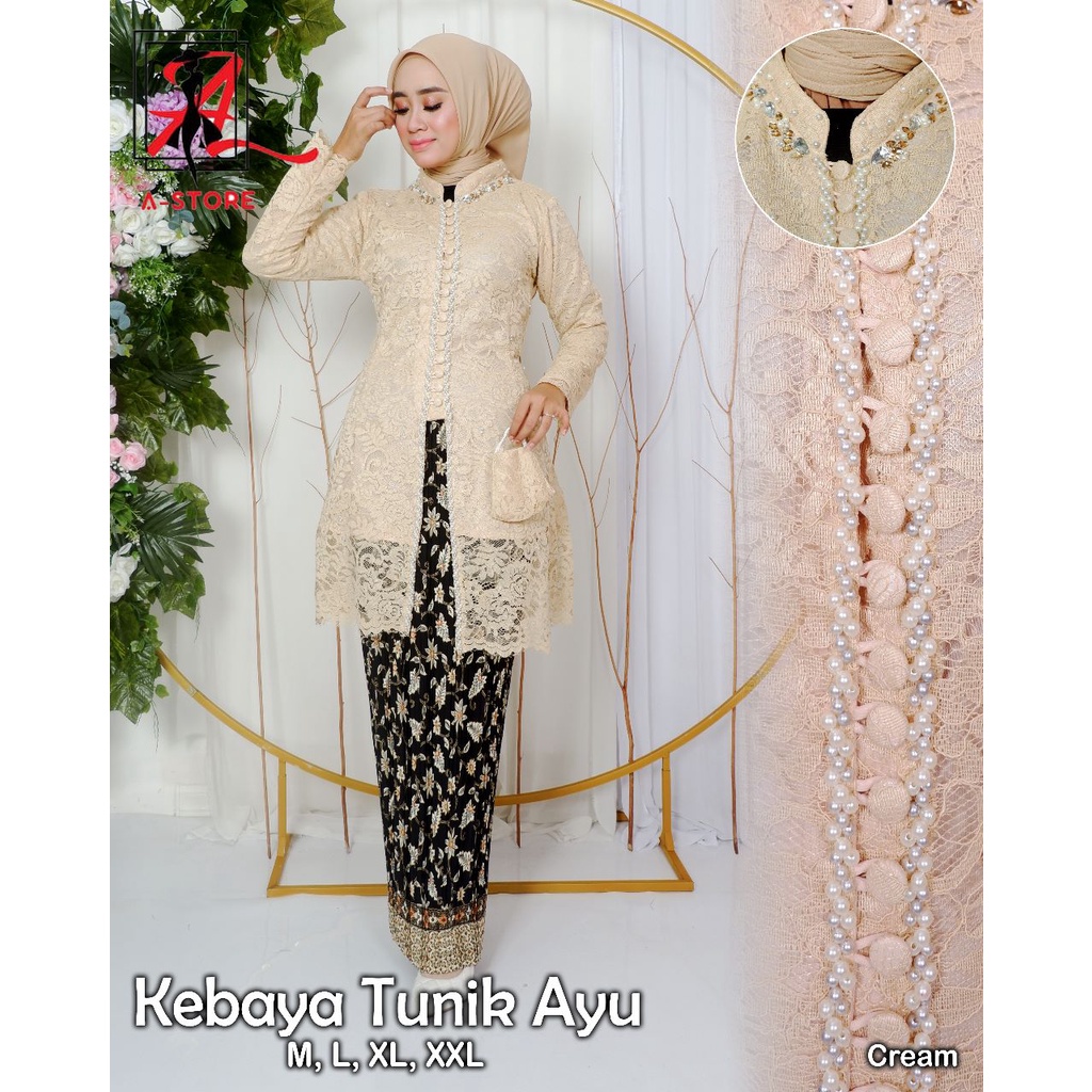 TERBARU  Kebaya Tunik AYU Terbaru Kancing Seribu Payet Jumbo Set Brukat Mix Mutiara M L XL XXL LD 96