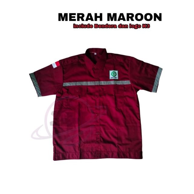 wearpack safety lengan pendek Maroon pria seragam safety pendek katelpak wearepack k3 Scotlight proyek