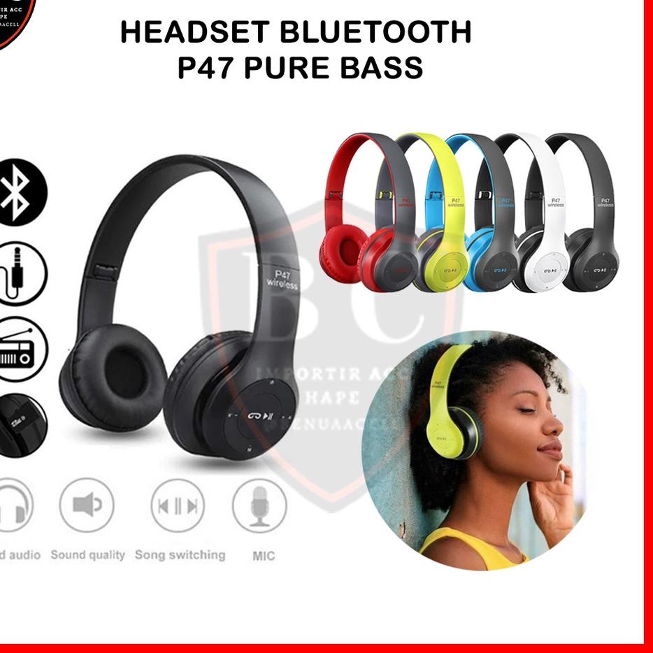 TERLARIS HEADSET BLUETOOTH P47 PURE BASS - EARPHONE BLUETOOTH BANDO P47 WIRELESS ?
