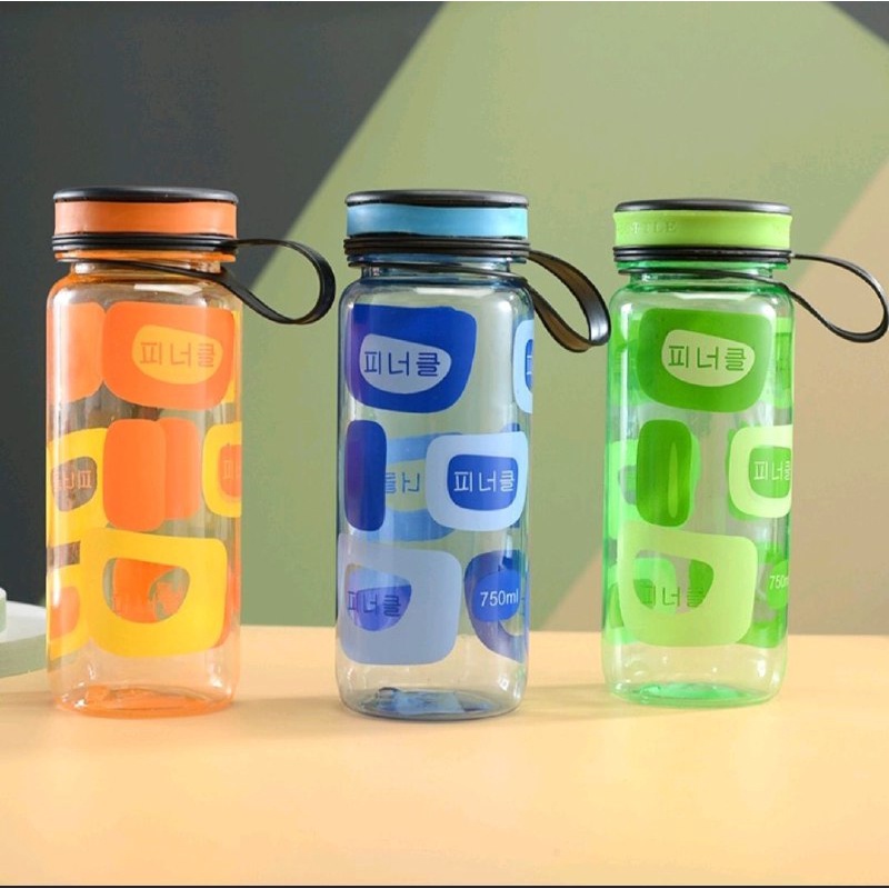 BOTOL MINUM PLASTIK TRANSPARAN SILIKON BOTOL MINUM MOTIF TULISAN KOREA