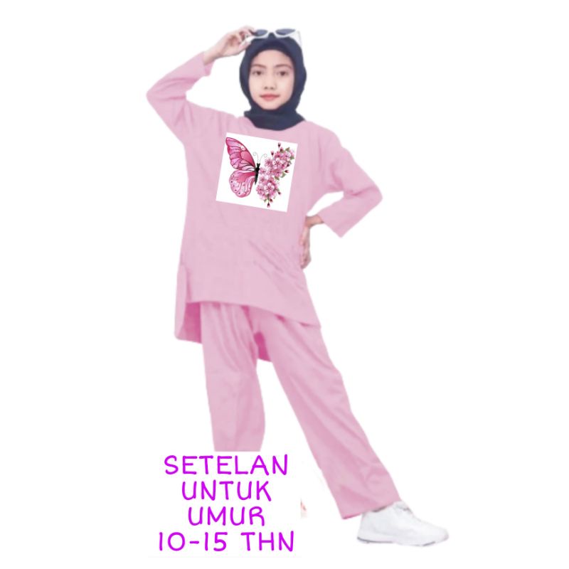 Setelan Anak Perempuan Remaja Bahan Kaos Babyterry Kaos Lengan panjang dan Celana panjang Oversixze XXL 10 11 12 13 14 15 Tahun . One Set Anak Perempuan Terbaru 2023 Viral Stelan Remaja Kekinian Setelan Baju Anak Tanggung Kupu Kupu