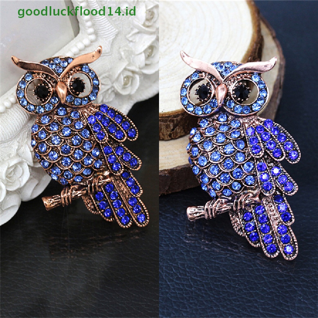 [GOOGFOUR] Hot Bridal Owl Gold Pin Bouquet Vintage Biru Berlian Imitasi Pernikahan Bros [TOP]