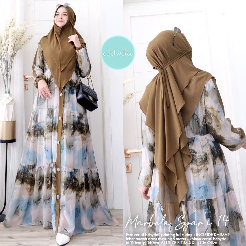 MARBELA SYAR'I 14 | GAMIS HIJAB FULL CERUTY 2 LAYAR