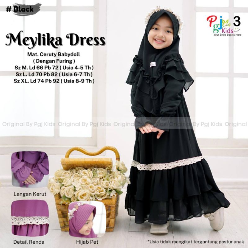 MEYLIKA DRESS SYARI free jilbab ORI PGJ KIDS | Dress+Jilbab Anak Perempuan