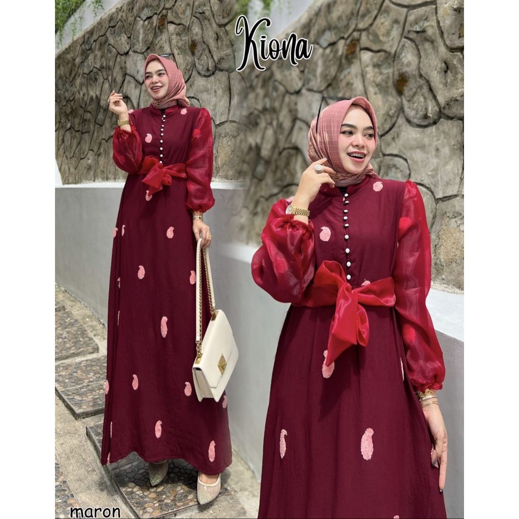 GAMIS PESTA KONDANGAN KIONA ORGANZA KRINKLE POM POM