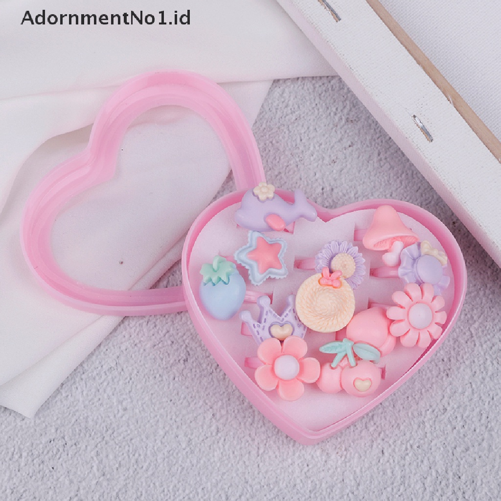 [AdornmentNo1] 12pcs mix Kartun Bunga resin Plastik Bayi Anak Perempuan Cincin Anak Dengan Kotak [ID]