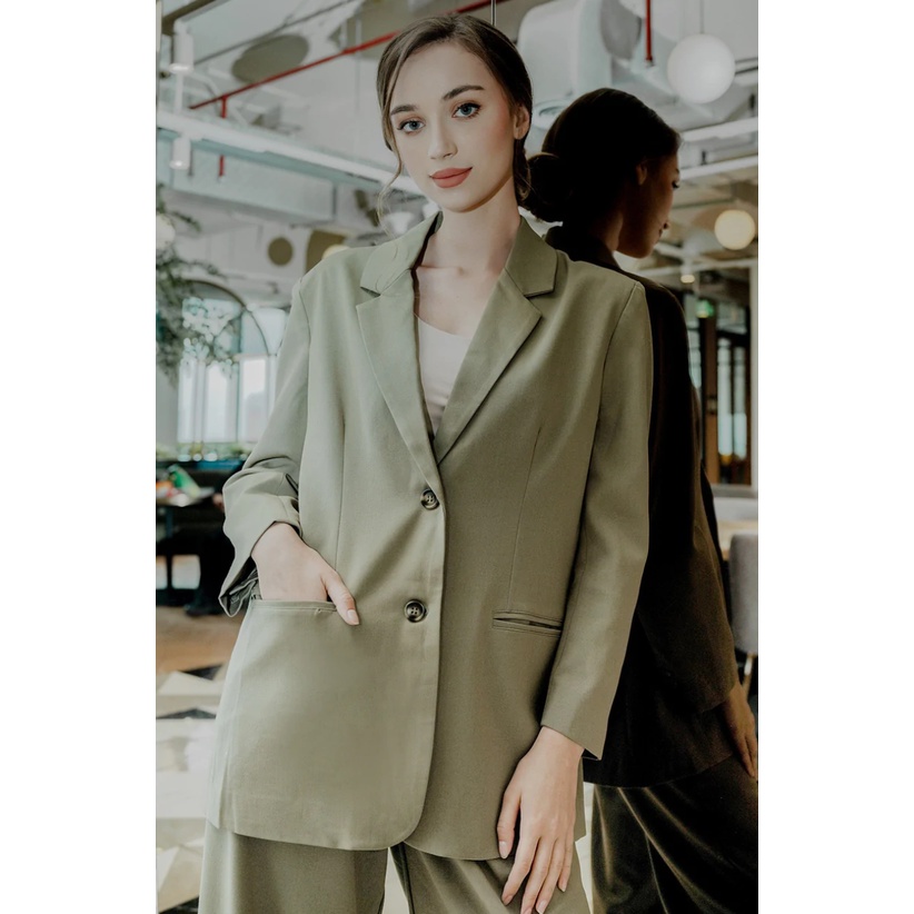 Rory Blazer - Green BrownBroken White Benang jarum benangjarum XS S M L XL XXL buttonscarves nada se