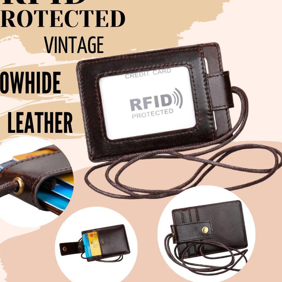 

ホ WL083 - ID CARD HOLDER RFID PROTECTION GENUINE LEATHER LANYARD NAME TAG GANTUNGAN TEMPAT KARTU KULIT Terbaik