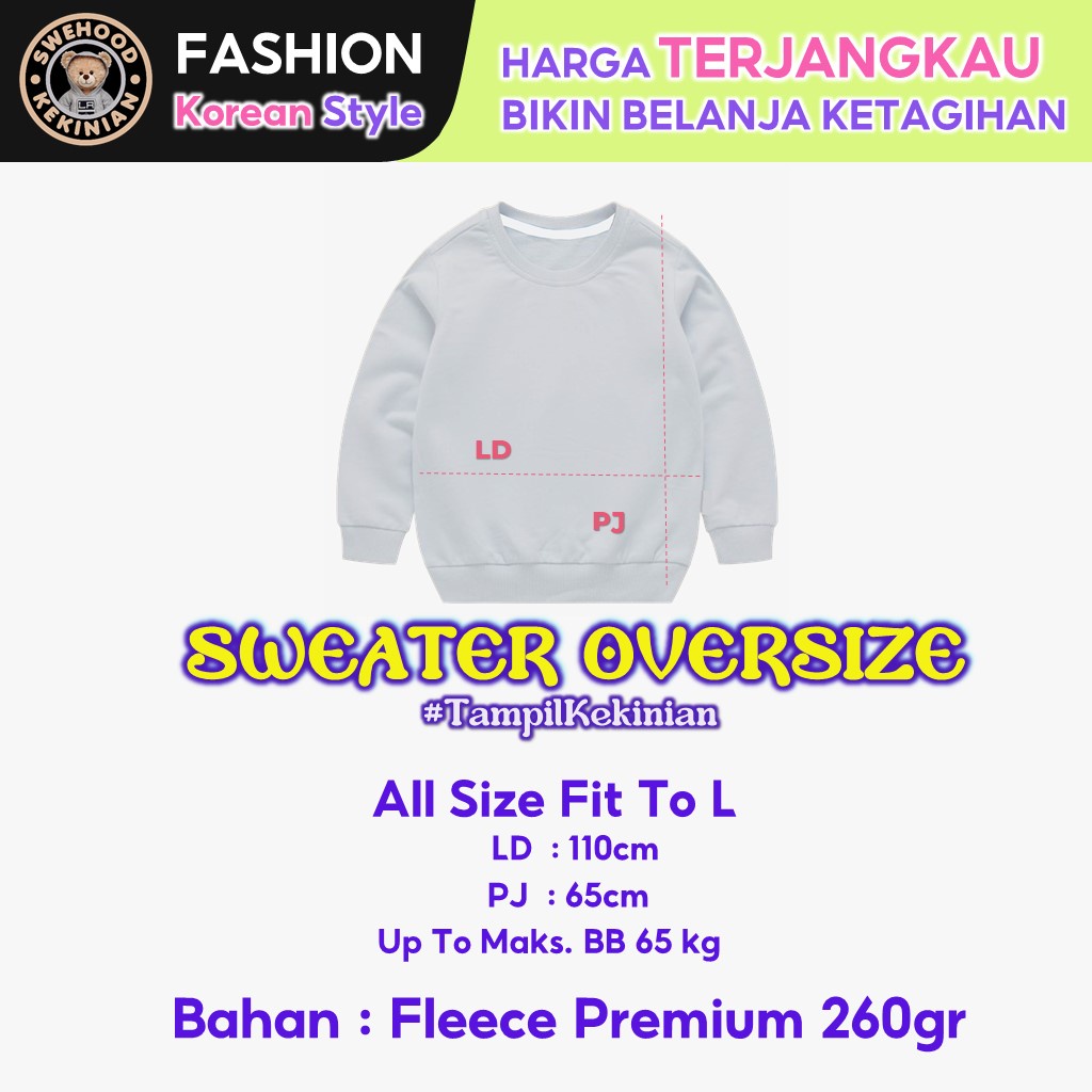 CUTIE BEAR BOBA Sweater Kekinian Ala Korea Crewneck Sweatshirt Kpop Wanita Oversize Fashion Outfit Ootd Korean Style Sweter Crewnek Switter Krop Cewe Krunek Perempuan Sweeter Viral Remaja Korea Atasan Cewek Premium LD 110 PB 65 BB 45 s.d 65Kg