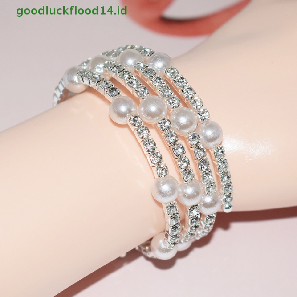 [GOOGFOUR] Gelang Mutiara Imitasi Kristal Elegan Multilayer Stretchable Pearl Bracelet Gelang Mutiara Untuk Wanita Hadiah Perhiasan Pengantin [TOP]