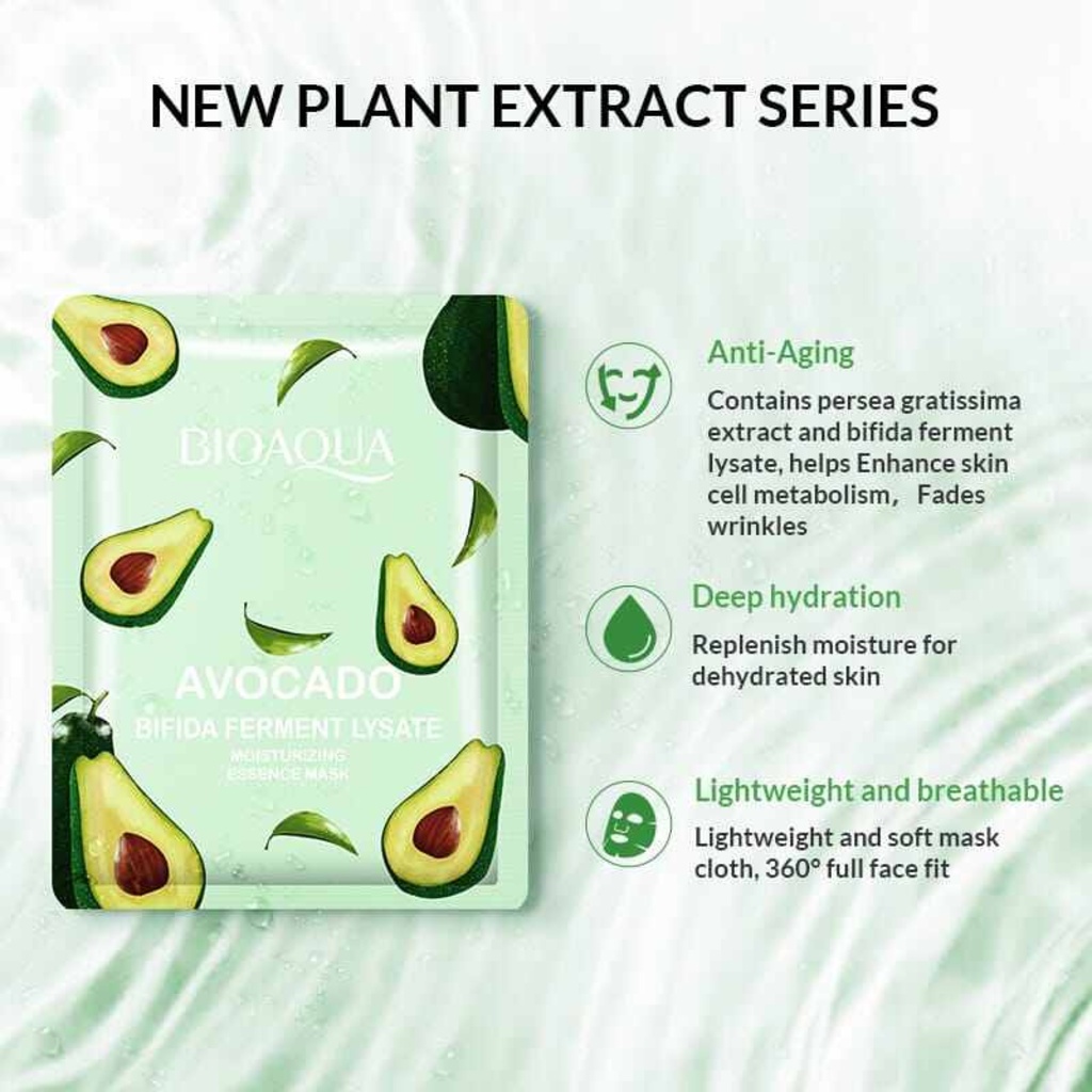 BIOAQUA Sheet Mask Avocado Brightening Moisturizing Antioxidant &amp; Anti Aging Skin Care Masker Wajah Sachet 100% Original