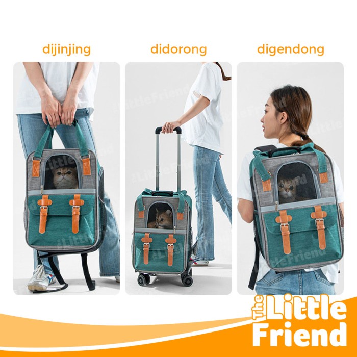 Tas Trolley Anjing Kucing Tas Koper Troli Backpack Untuk Hewan 4 Roda