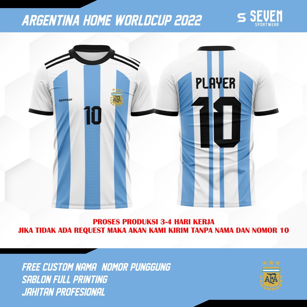 JERSEY FUTSAL ARGENTINA HOME WORLDCUP 2022 CUSTOM BINTANG 3