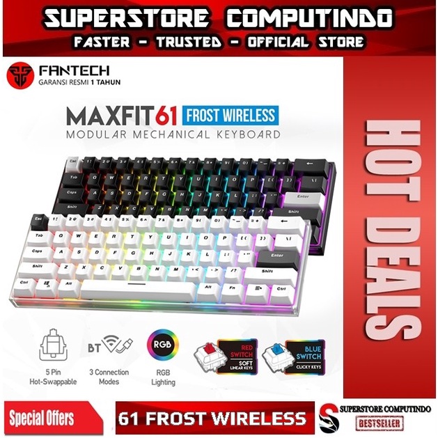 Fantech MAXFIT61 FROST Wireless Hotswap Keyboard Gaming Mechanical RGB