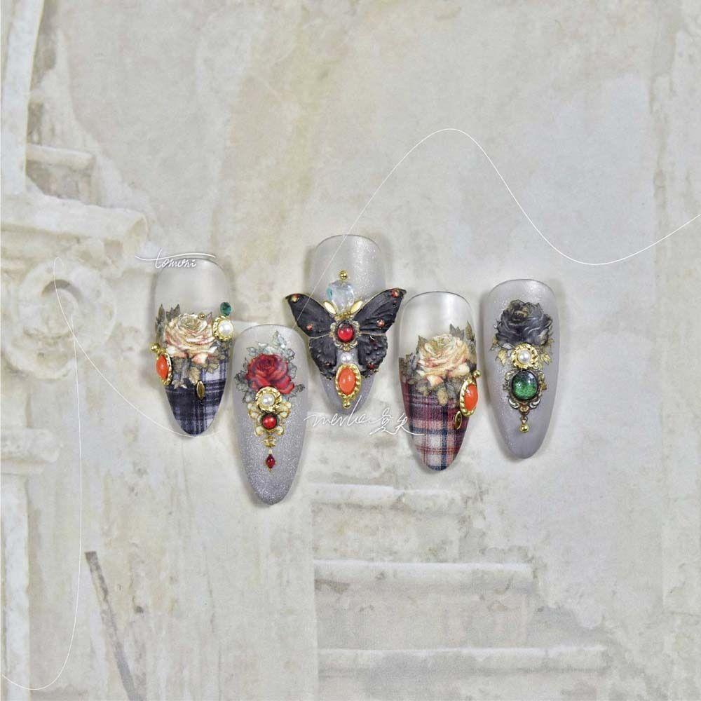 AUGUSTINA Agustina Butterfly Stiker Kuku Retro 3D Relief Kupu-Kupu Merah Self Adhesive Nail Art Dekorasi