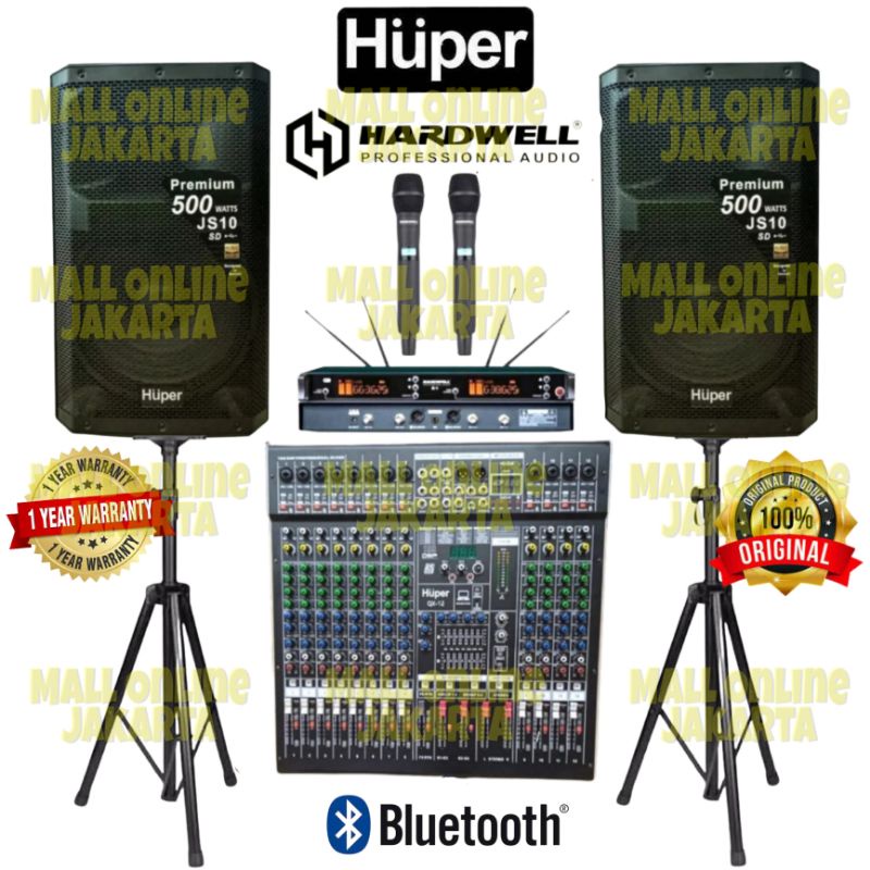 Paket speaker aktif huper 15 inch js10 sound system outdoor mixer huper 12 channel