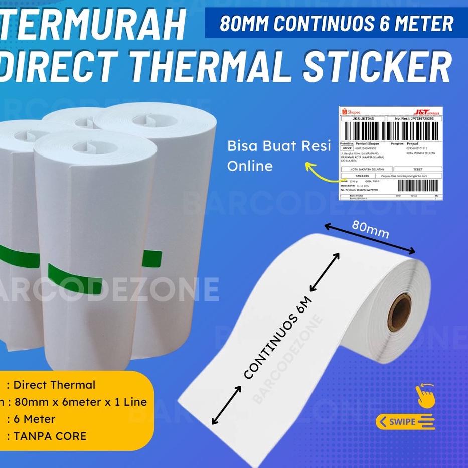 

✨Promo✨ Hari Ini LABEL THERMAL STIKER 80mm X 6M - LABEL CONTINUOUS UNTUK CETAK ALAMAT - DIAMETER 37MM grosir