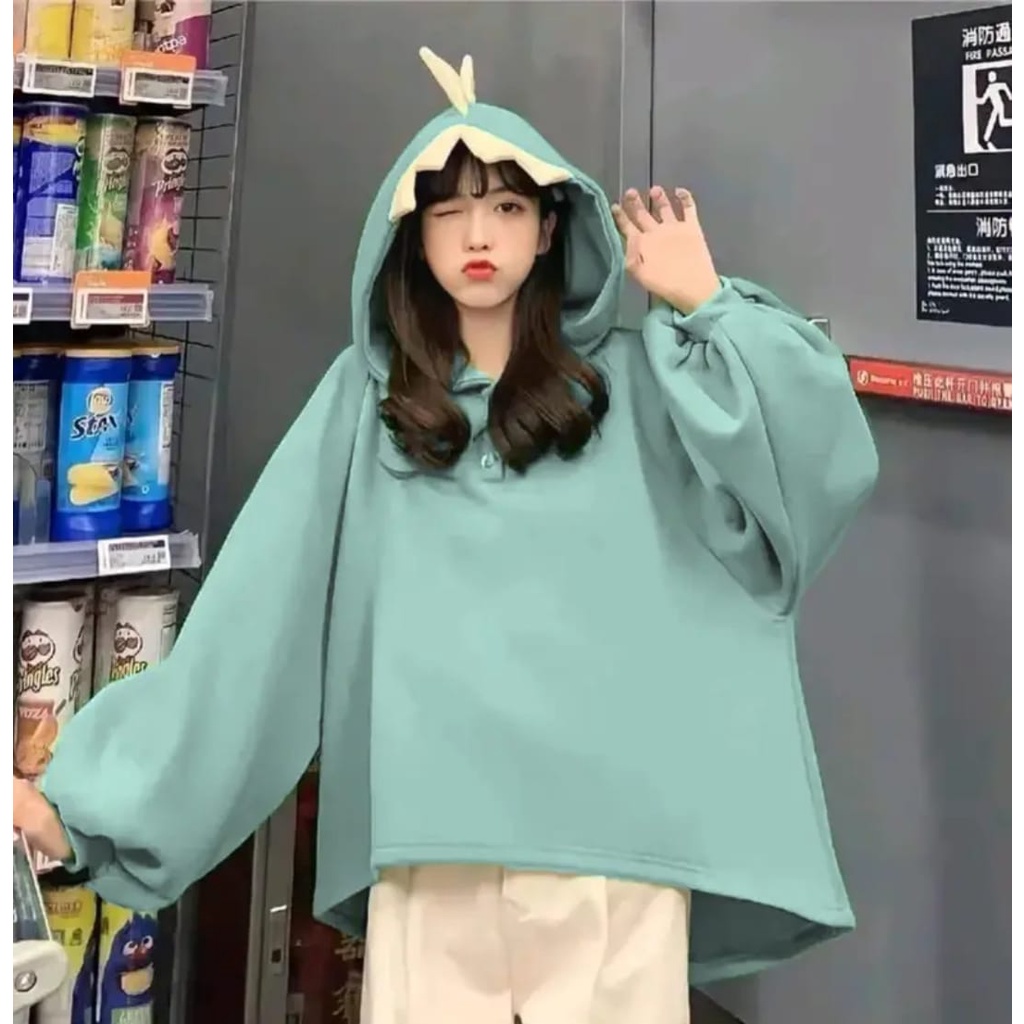 Cute Dinos Hoodie Oversize Wanita | Sweater Big Size Hii Dino Korean Style Wanita Sweatshirt