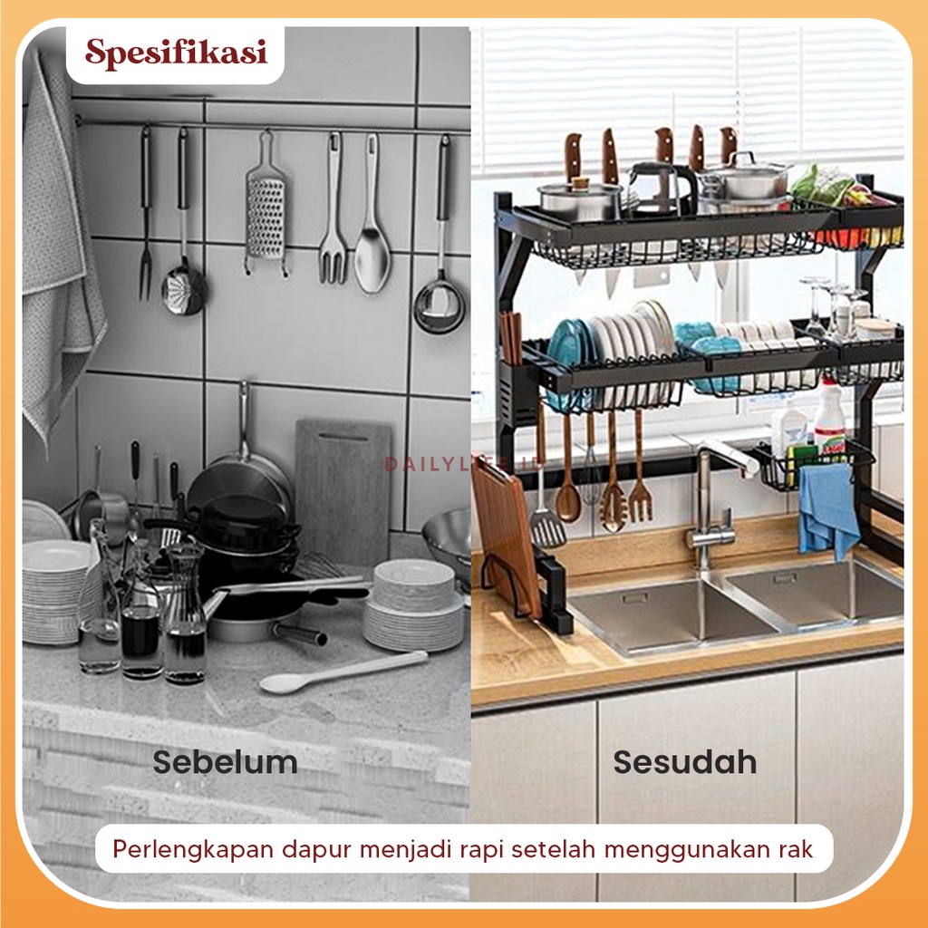 Rak Piring Wastafel Stainless steel Rak dapur Rak Cuci Piring Wastafel Rak Cucian Piring Anti Karat - Dailylife.id