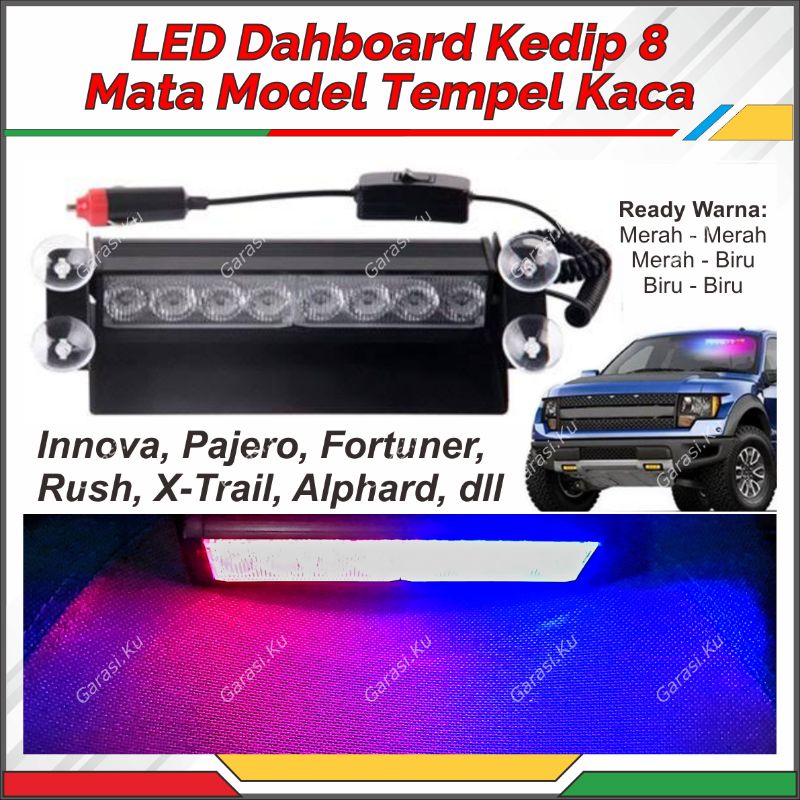 LAMPU LED MOBIL KEDIP TEMPEL KACA DASHBOARD KABIN DEPAN 8 TITIK MATA LED BIRU MERAH AVANZA XENIA JAZ