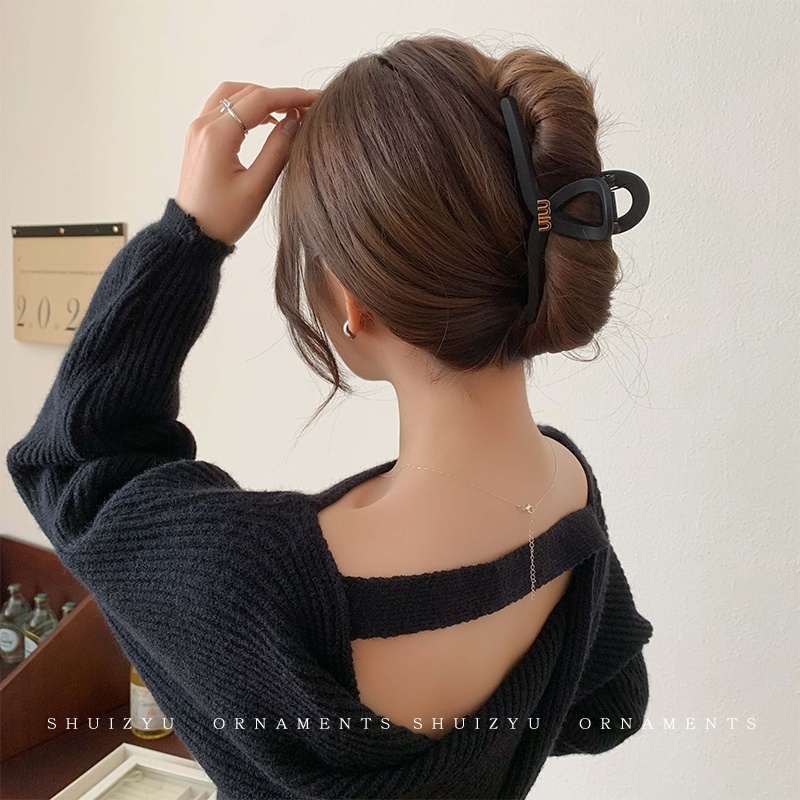 Korea Hitam Besar Klip Rambut Perempuan Ponytail Hair Clip Busana Sederhana Surat Hiu Klip