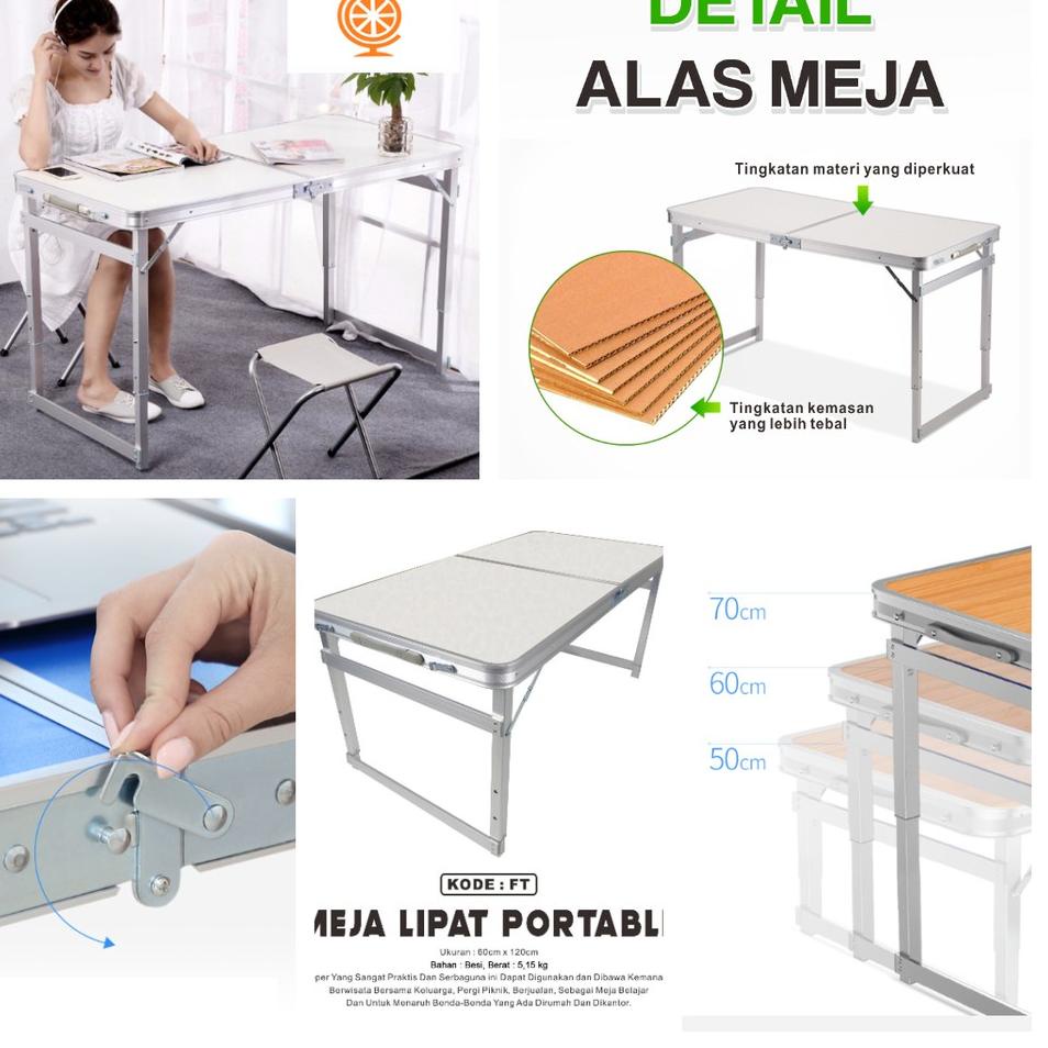 (COD )NEW_PRODUCT Meja Lipat Koper Hpl Alumunium Portable Kapasitas 100Kg Kuat Kokoh Dan Anti Karat 