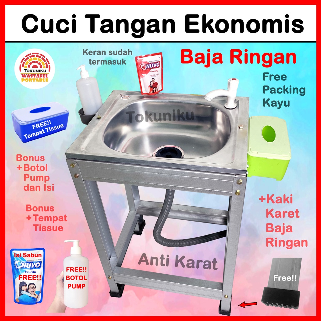 Wastafel Cuci Tangan Portable Tempat Cuci Tangan Stainless Baja Ringan