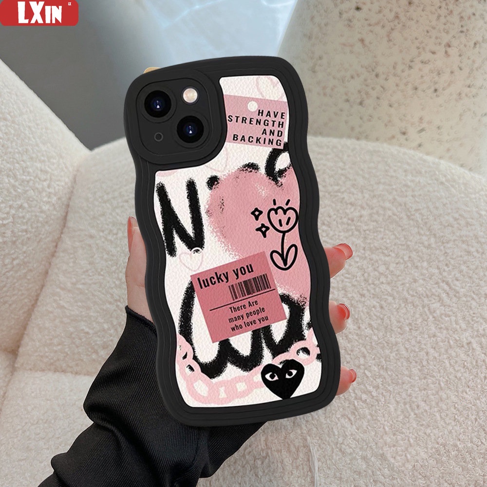 IPHONE Case Kompatibel Untuk Iphone14 11 12 13 Pro MAX iPhone7 8plus 6s Plus XR 14Plus XS MAX SE 2020 Fashion Bingkai Gelombang Bening Keren Graffiti Cinta Hati Bunga Soft Phone Case