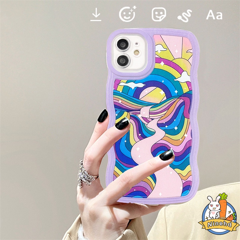 Realme C35 C33 C31 C30 C30s 10 9 Pro+ C21 C21Y C25Y C25 C25s C20 C20A C17 Realme C15 C12 C11 8 8i 7i 5 5i 5s 6i C3 Narzo 50 50i 50A Prime Abstract Art Watercolor Telepon Tepi Bergelombang Lembut Sarung