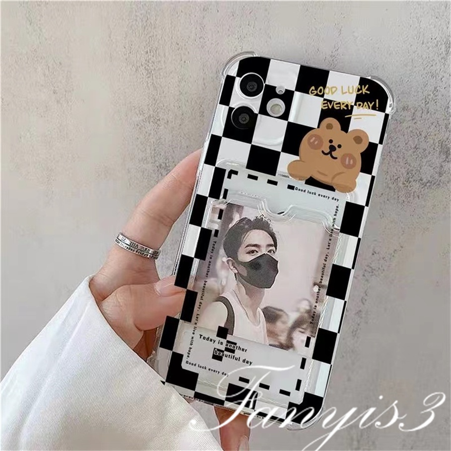 Compatible For IPhone 14 13 12 11 Pro Max X XR Xs Max 8 7 Plus SE 2020 Kompatibel Untuk Hitam Putih Gum Card Holder Phone Case Clear TPU Soft Cover Pelindung