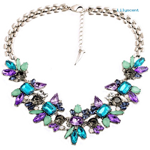 Ls Women's Rhinestone Flower Cluster Bib Pendant Choker Rantai Pesona Liontin Kalung