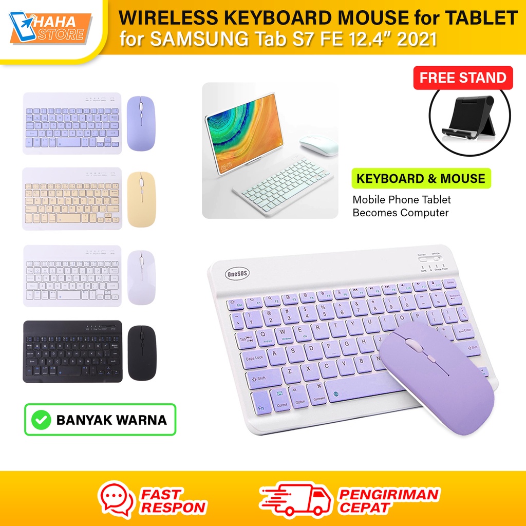 Samsung Galaxy Tab S7 FE 12.4 inch 2021 SM T736B T736 T730 Wireless Set Keyboard Mouse Tablet GRATIS