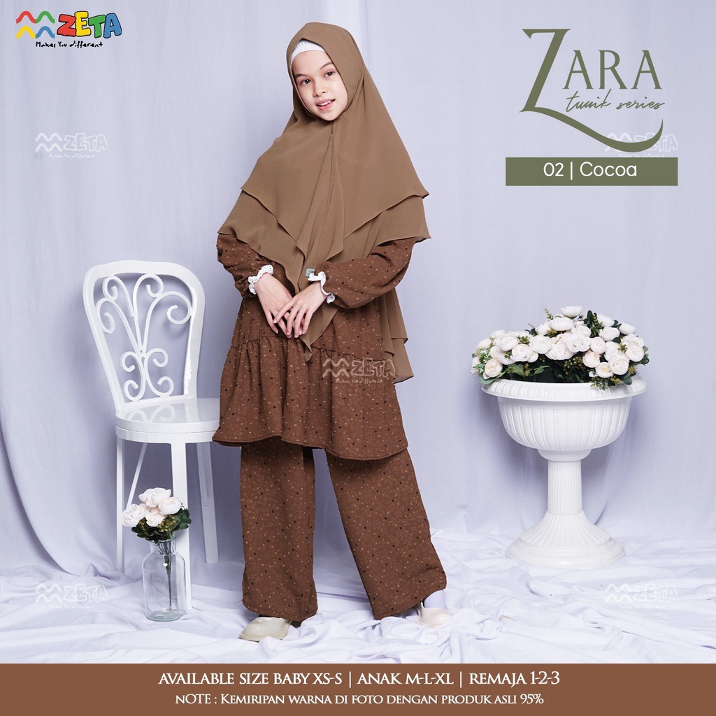 SALE TUNIK ANAK SET CELANA ZARA SERIES BY ZETA OUTFIT BAHAN URAGIRI EMBOS