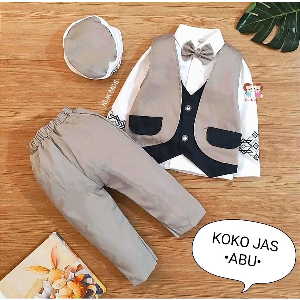 Setelan Koko Muslim Anak Laki - Laki Model Jas Rompi Premium - Baju Bayi Cowok