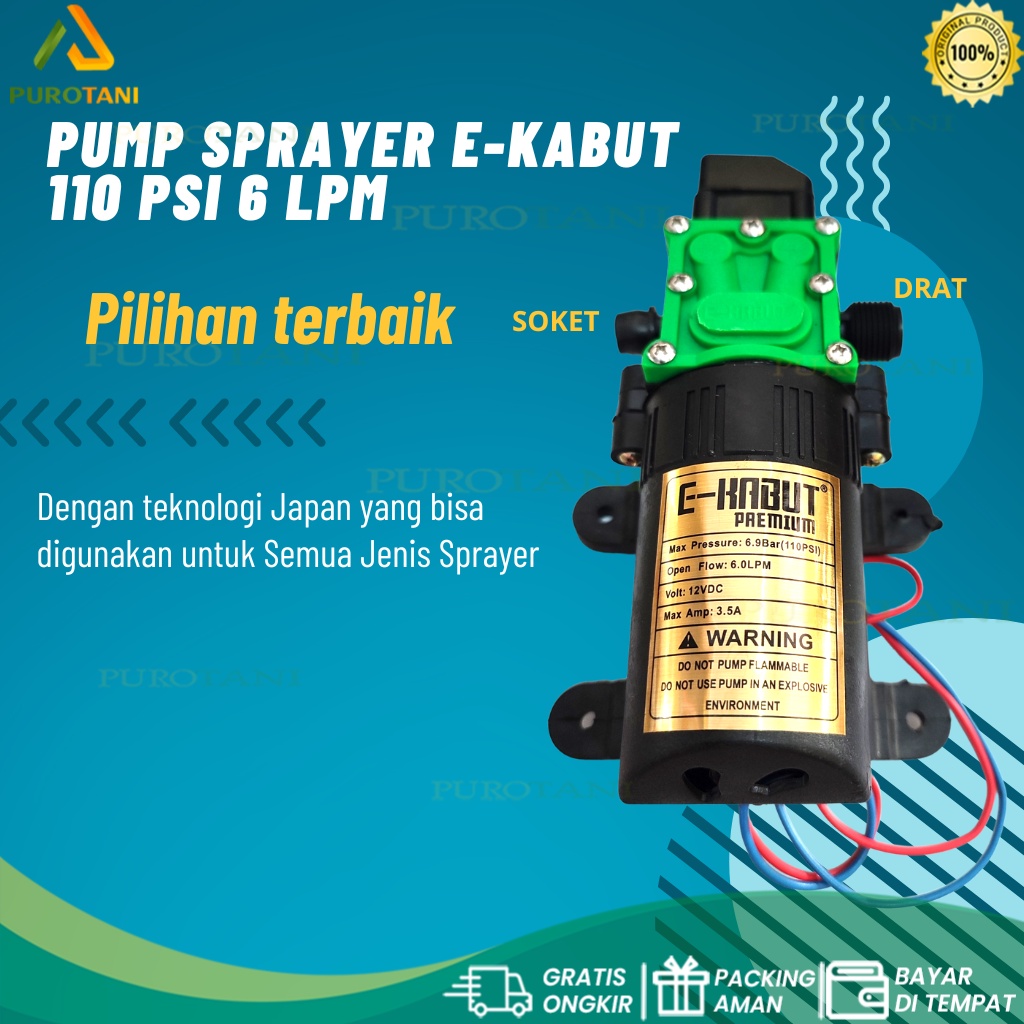 Pompa air dc 12 volt 3.5A 110 psi  6 LPM e-KABUT