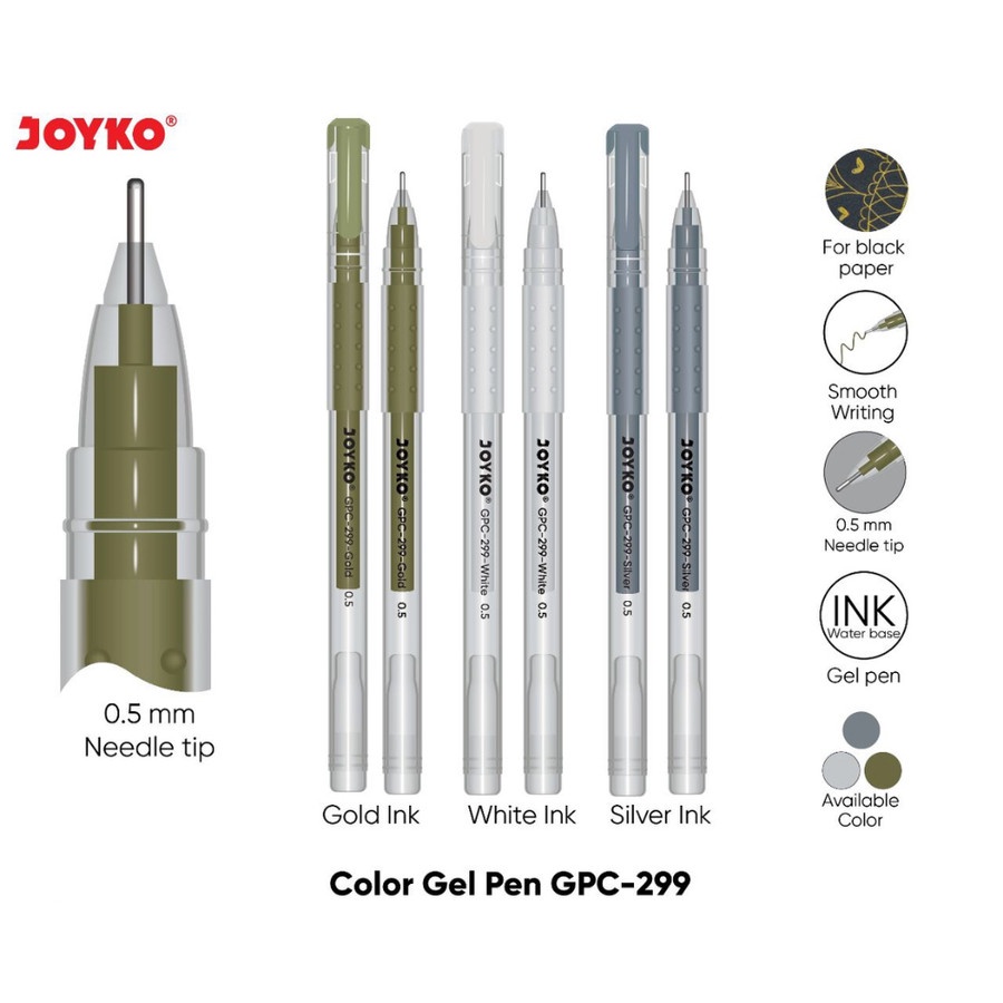 

Color Gel Pen Joyko GPC-299 Metalic 0.5mm Satuan Pena Warna Premium