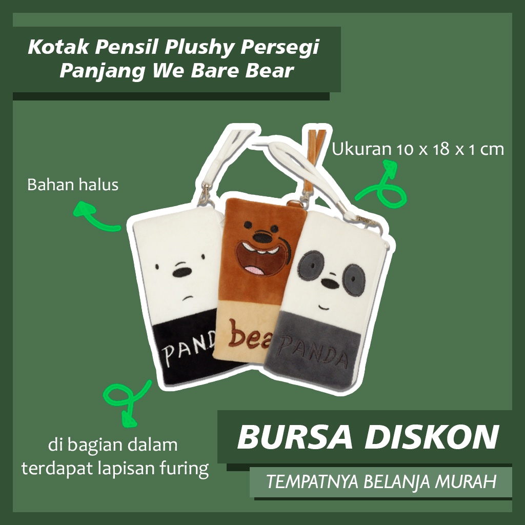 

Kotak Pensil Plushy Persegi Panjang WBB We Bare Bear Pencil Case Wadah Pensil Cepuk Lucu