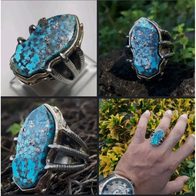 Cincin Akik Terompah Nabi - Pirus Persia - Pirus Badar Perak - Pirus Lawasan