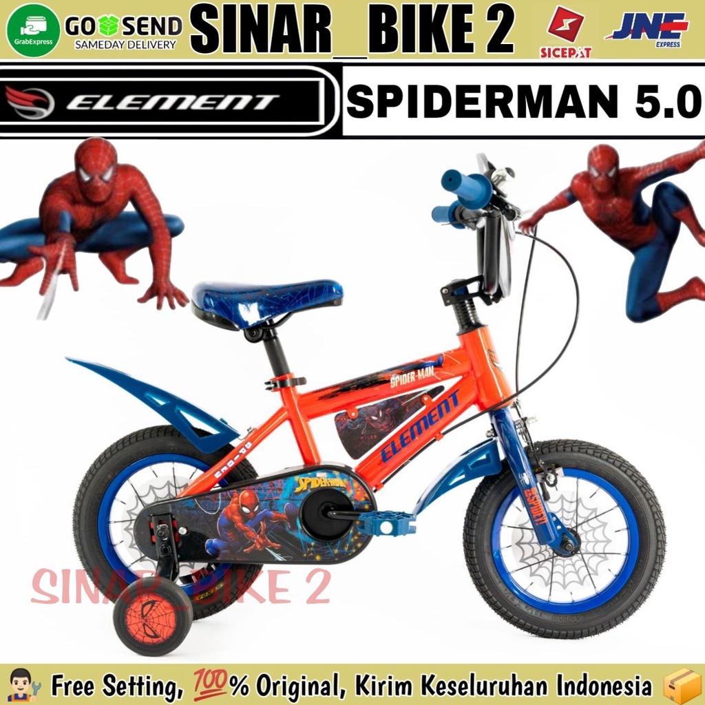 Sepeda Anak Laki BMX ELEMENTUkuran 12, 16 &amp; 18 inch SPIDERMAN 5.0 MARVEL