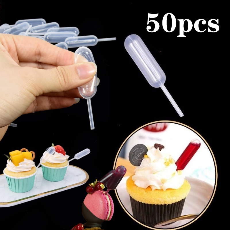 50pcs Alat Dessert Dapur Untuk Kue Macaroon Es Krim Piring Buah Coklat Kreatif Dispenser Saus Madu 4ml Mini Pipet Pencet Plastik Sekali Pakai Tetes Selai Buah