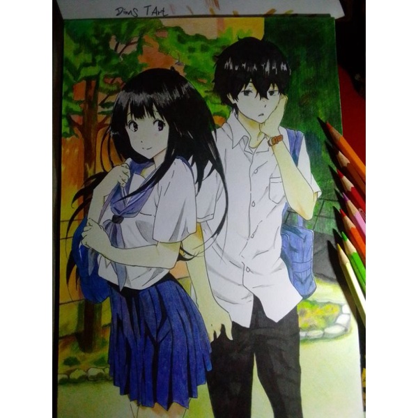 Gambar anime HYOUKA oreki houtarou & chitanda eru full colour ukuran A4