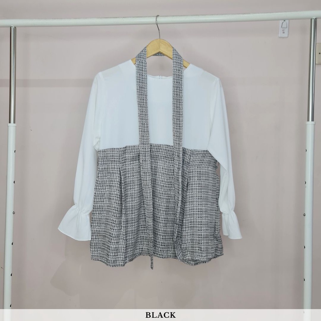 2218 icil plaid top blouse kerja blouse kantor flare blouse