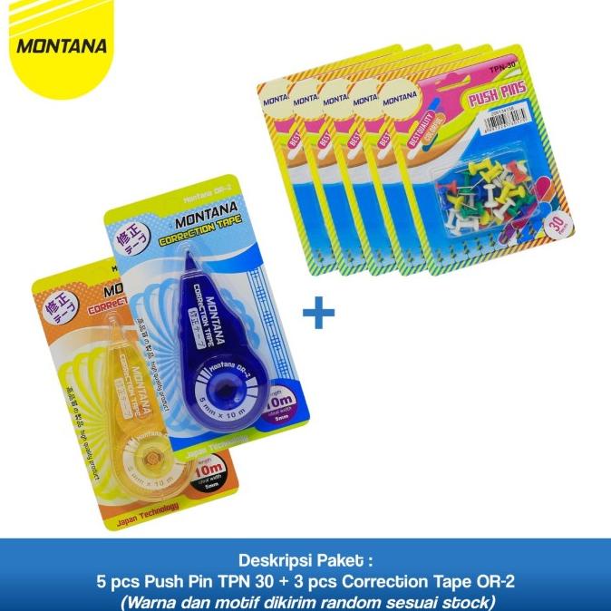 

MONTANA BUNDLING! 5Pack Push Pin TPN-30 + 3Pcs Correction Tape OR-2