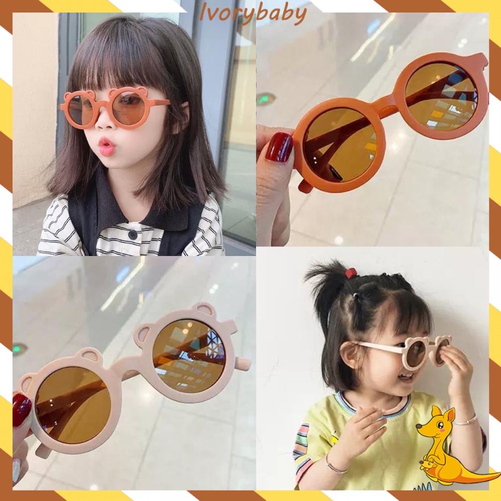 Ivorybaby Kacamata anak new trend kacamata hitam telinga beruang Kacamata fashion anak