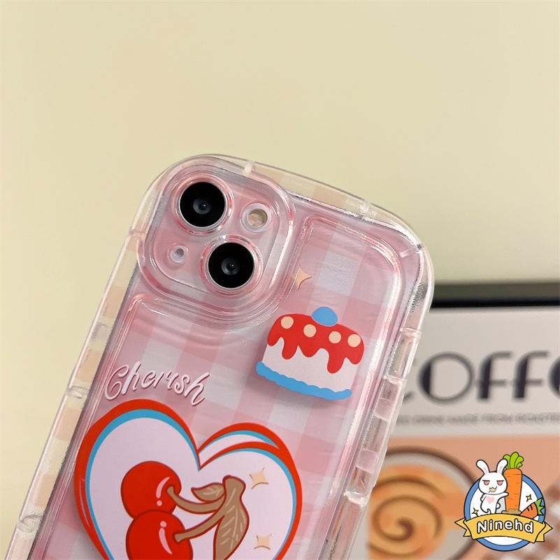 IPHONE Casing Kompatibel Untuk Iphone14 13 12 11 Pro Max X Xr Xs Max SE 8 7 6 6s Plus Motif Cherry Love Cek Merah Muda Casing Ponsel Airbag Penebalan Shockproof Soft Case Cover Pelindung